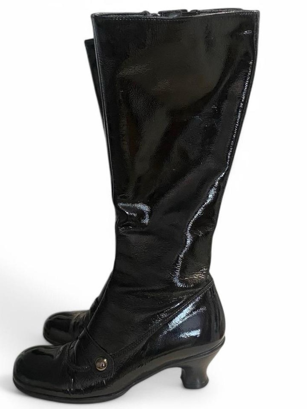 LA CANADIENNE BLACK FAUX LEATHER HEELED KNEE-HIGH BOOTS SIZE 5,5 US